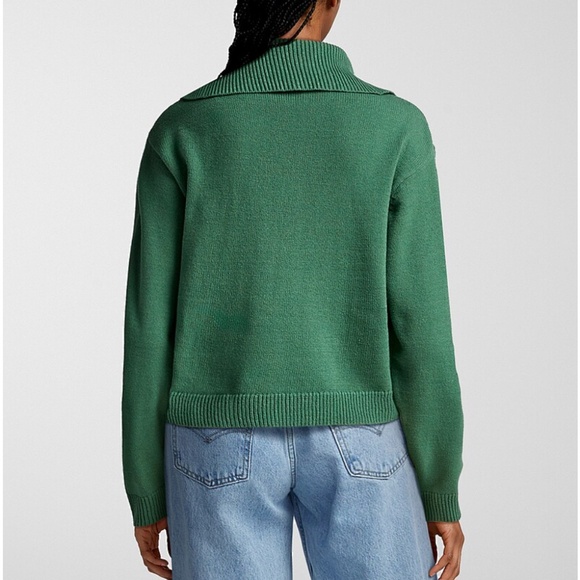 Green ribbed zip-collar sweater NWT - Picture 2 of 8